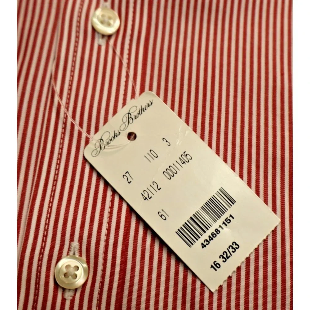 Mens Brooks‎ Brothers Dress Shirt Red White Striped Size 16-2/3 1818 Regent New